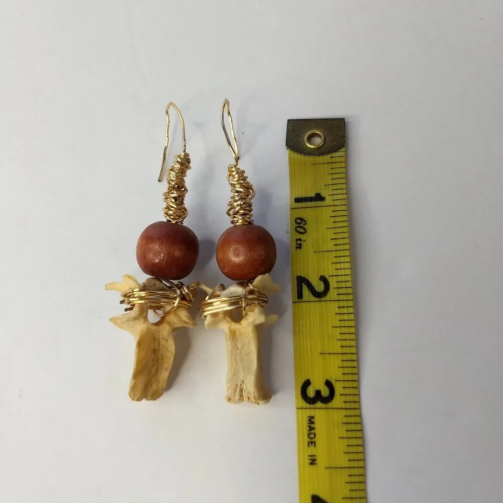 Wire Wrap Wooden Bead Handmade Earrings Unique Boho Hippie Western Art to Wear